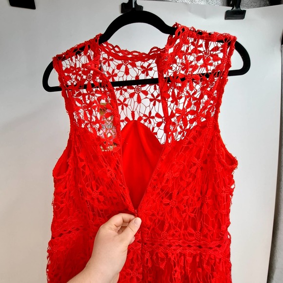 Boohoo Skater Dress Plus 16 Sleeveless Lace Tiered High Neck Night Out Red NWT - Picture 7 of 12